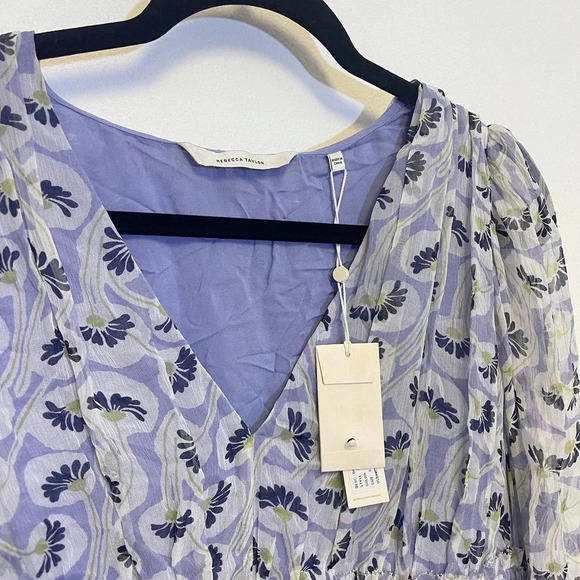 NWT Rebecca Taylor Deco Floral Print Silk Blouse - Fleur Aster Ruffle Peplum - Picture 4 of 7